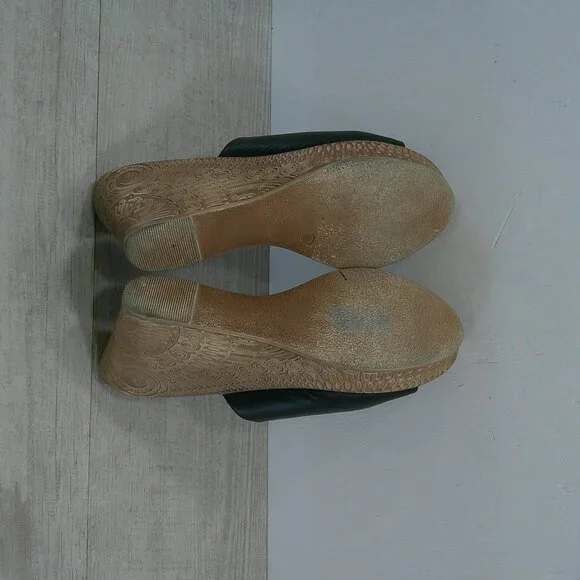 Bella Vita Sexy Black Leather Made in Italy Boho Wedge slide sandals Size 12 W - Picture 11 of 11